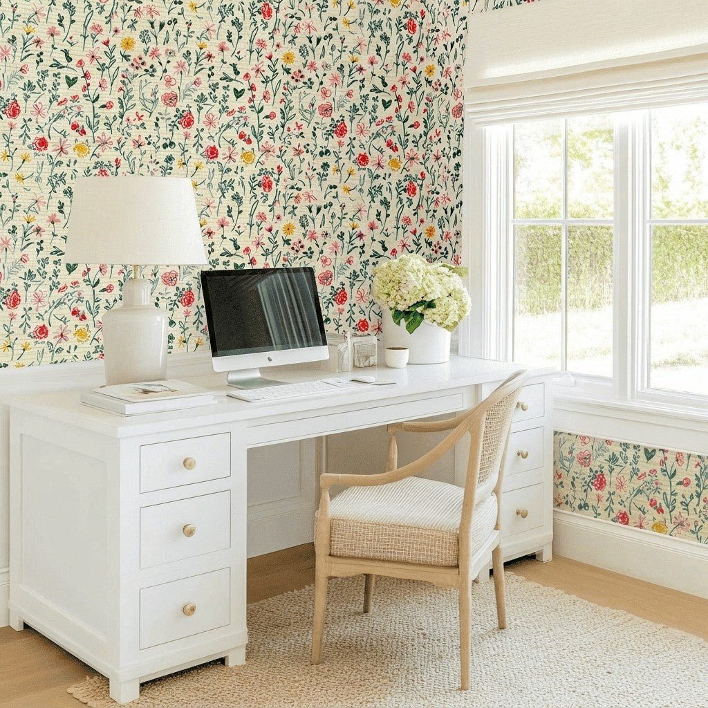 Ruby Faux Grasscloth Wallpaper - Lemon Park