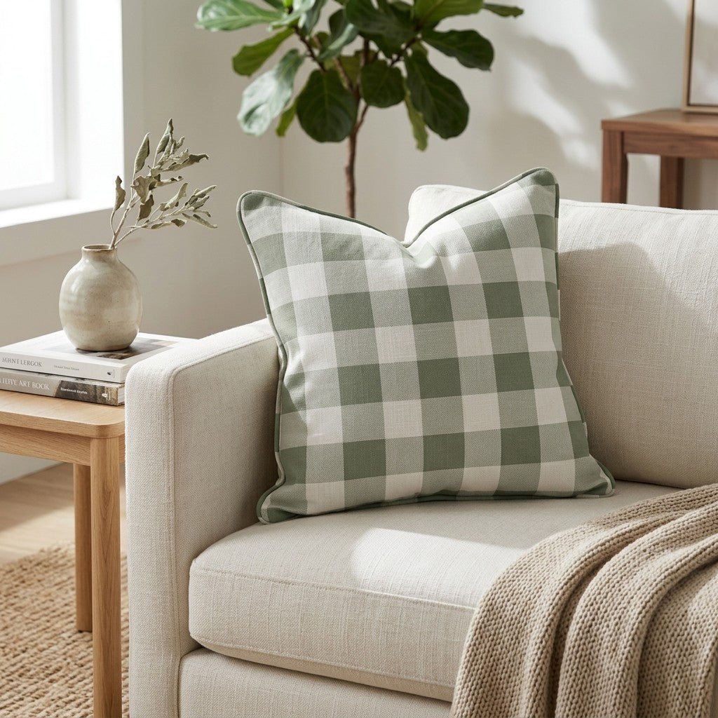 Sage Gingham Throw Pillow - Lemon Park