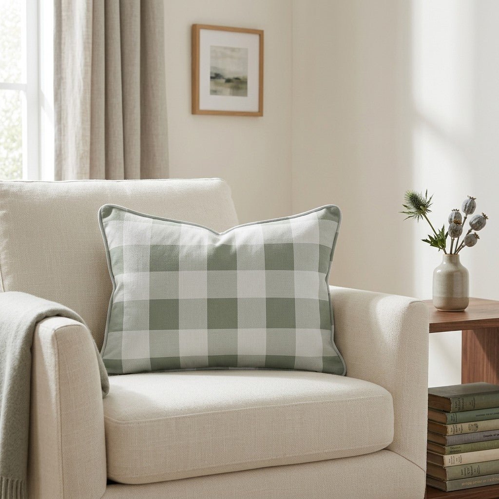 Sage Gingham Throw Pillow - Lemon Park