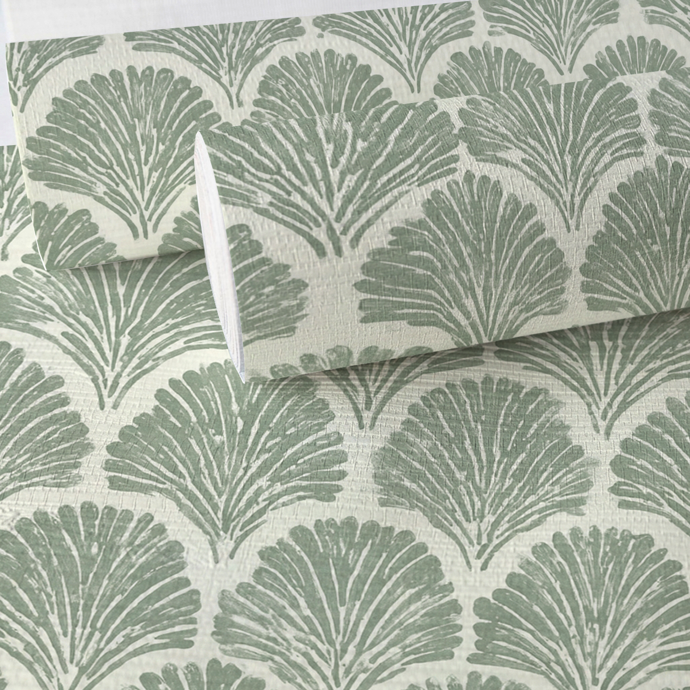 Sage Shell Faux Grasscloth Wallpaper