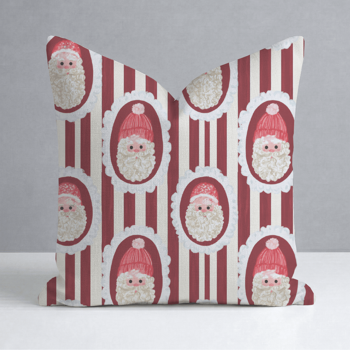 Santa Cameo Stripe Cranberry Throw Pillow - Lemon Park