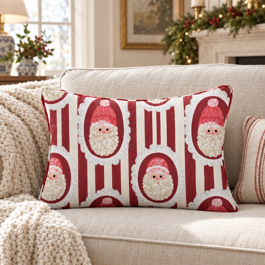 Santa Cameo Stripe Cranberry Throw Pillow - Lemon Park