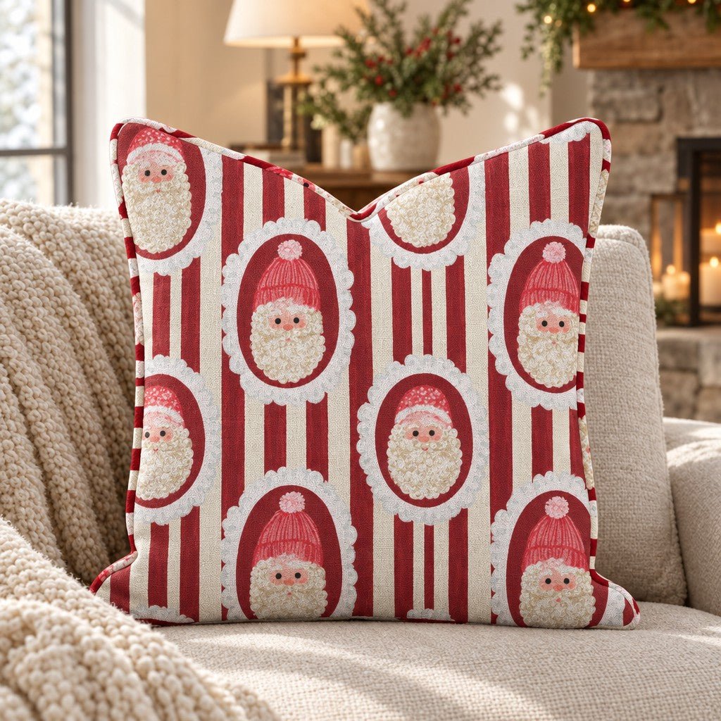 Santa Cameo Stripe Cranberry Throw Pillow - Lemon Park