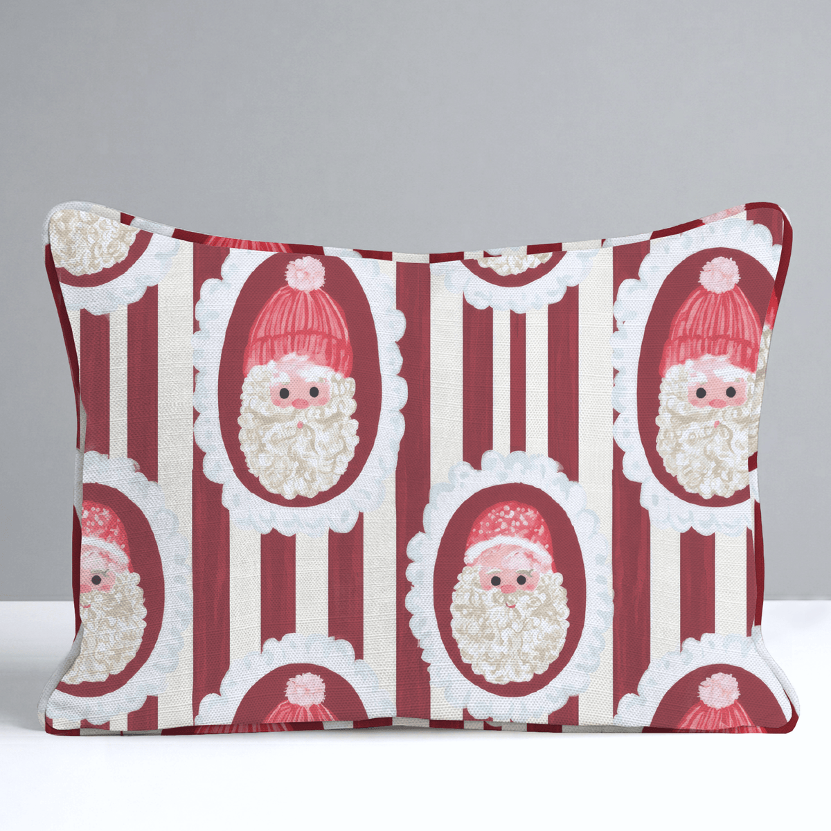 Santa Cameo Stripe Cranberry Throw Pillow - Lemon Park