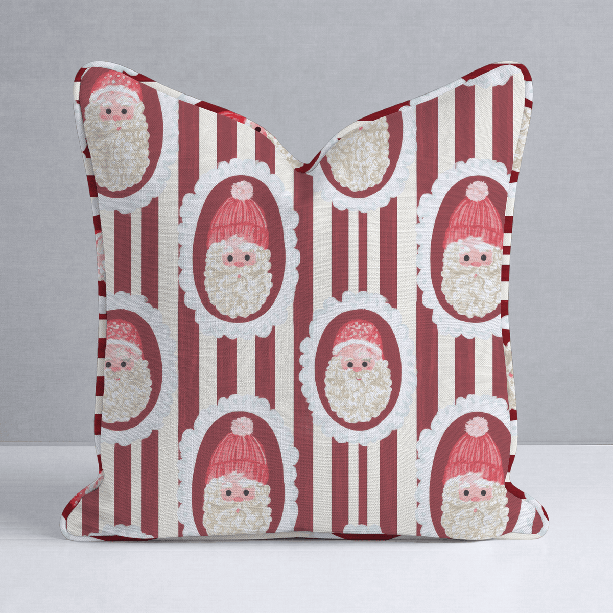Santa Cameo Stripe Cranberry Throw Pillow - Lemon Park