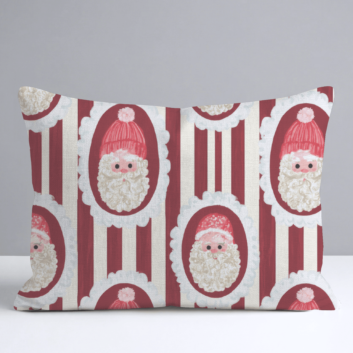 Santa Cameo Stripe Cranberry Throw Pillow - Lemon Park