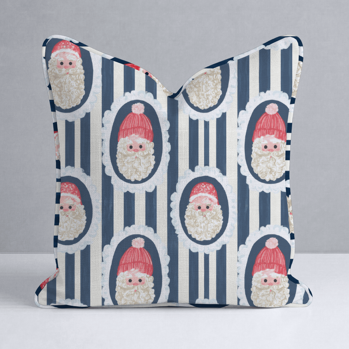 Santa Cameo Stripe Navy Throw Pillow - Lemon Park