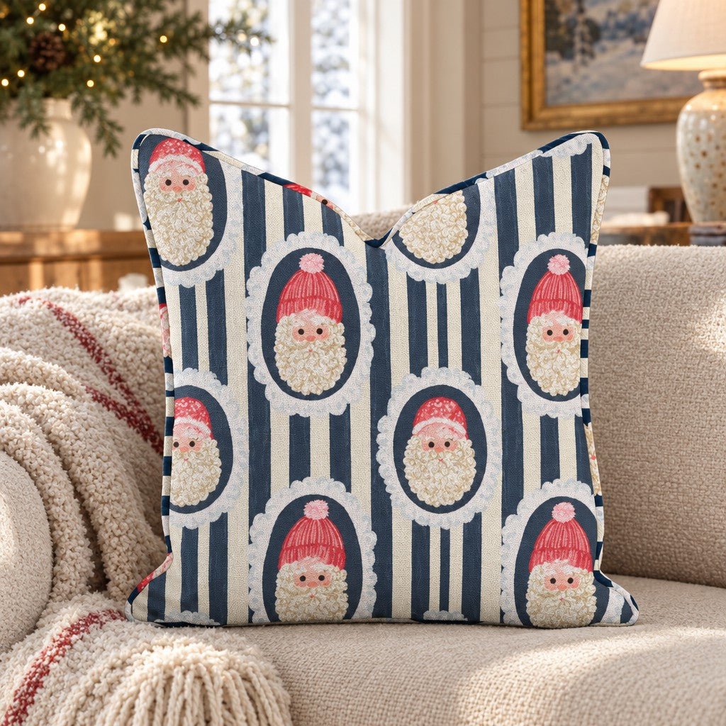 Santa Cameo Stripe Navy Throw Pillow - Lemon Park