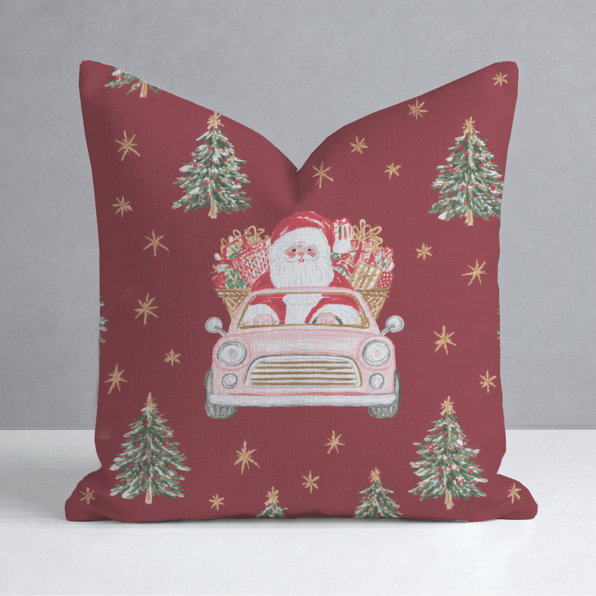 Santas Cranberry Joyride Throw Pillow - Lemon Park
