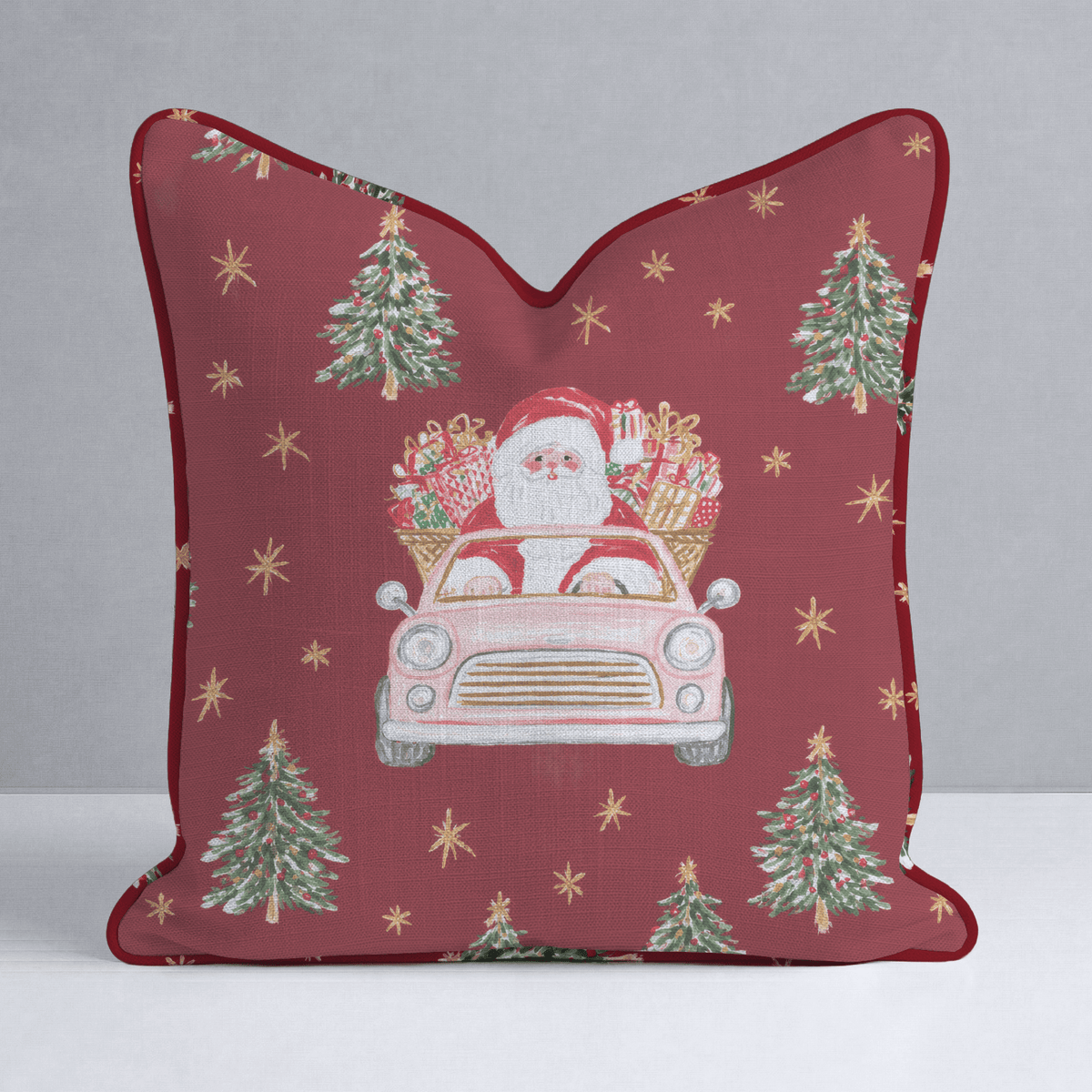Santas Cranberry Joyride Throw Pillow - Lemon Park