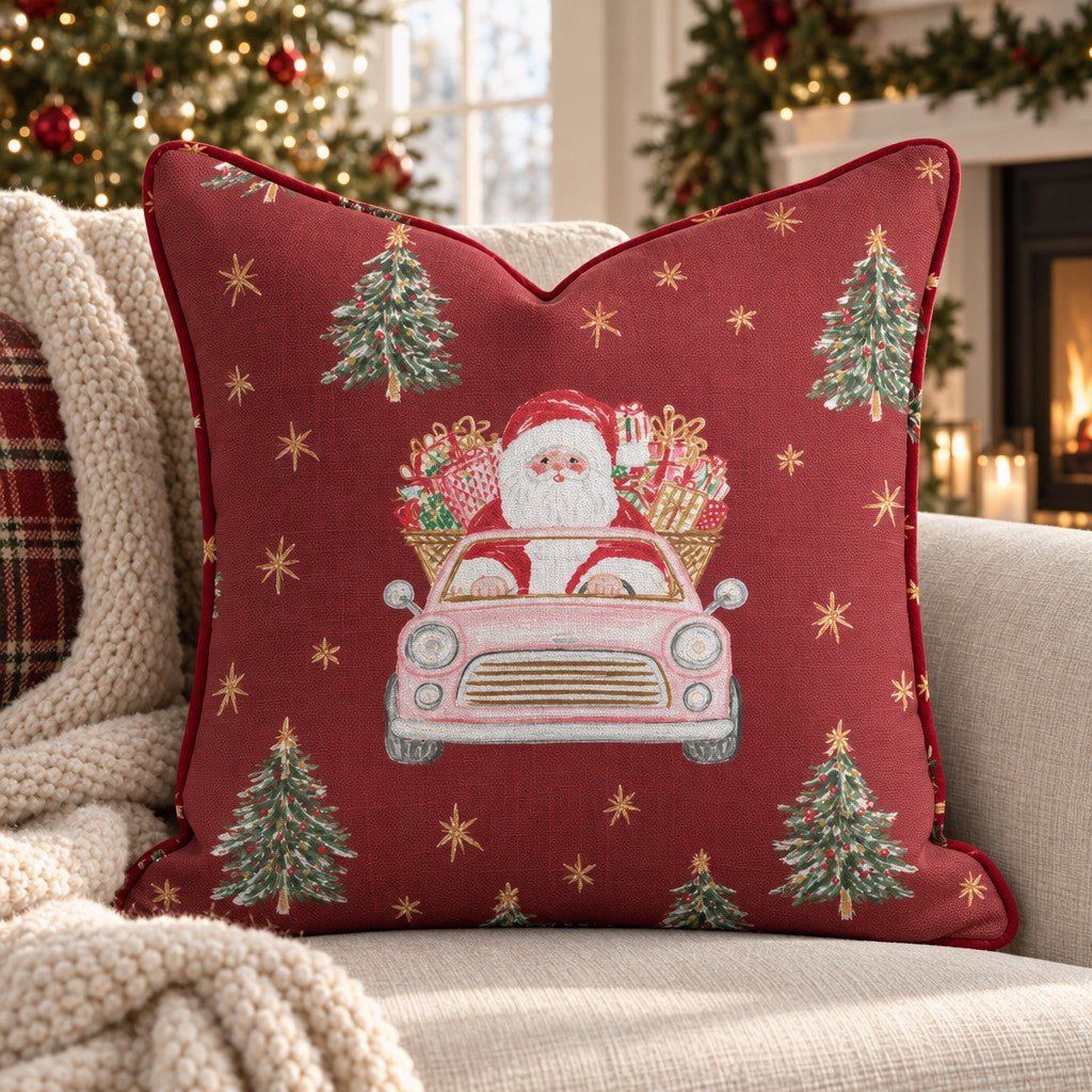 Santas Cranberry Joyride Throw Pillow - Lemon Park