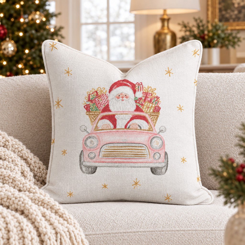 Santas Pink Joyride Throw Pillow - Lemon Park