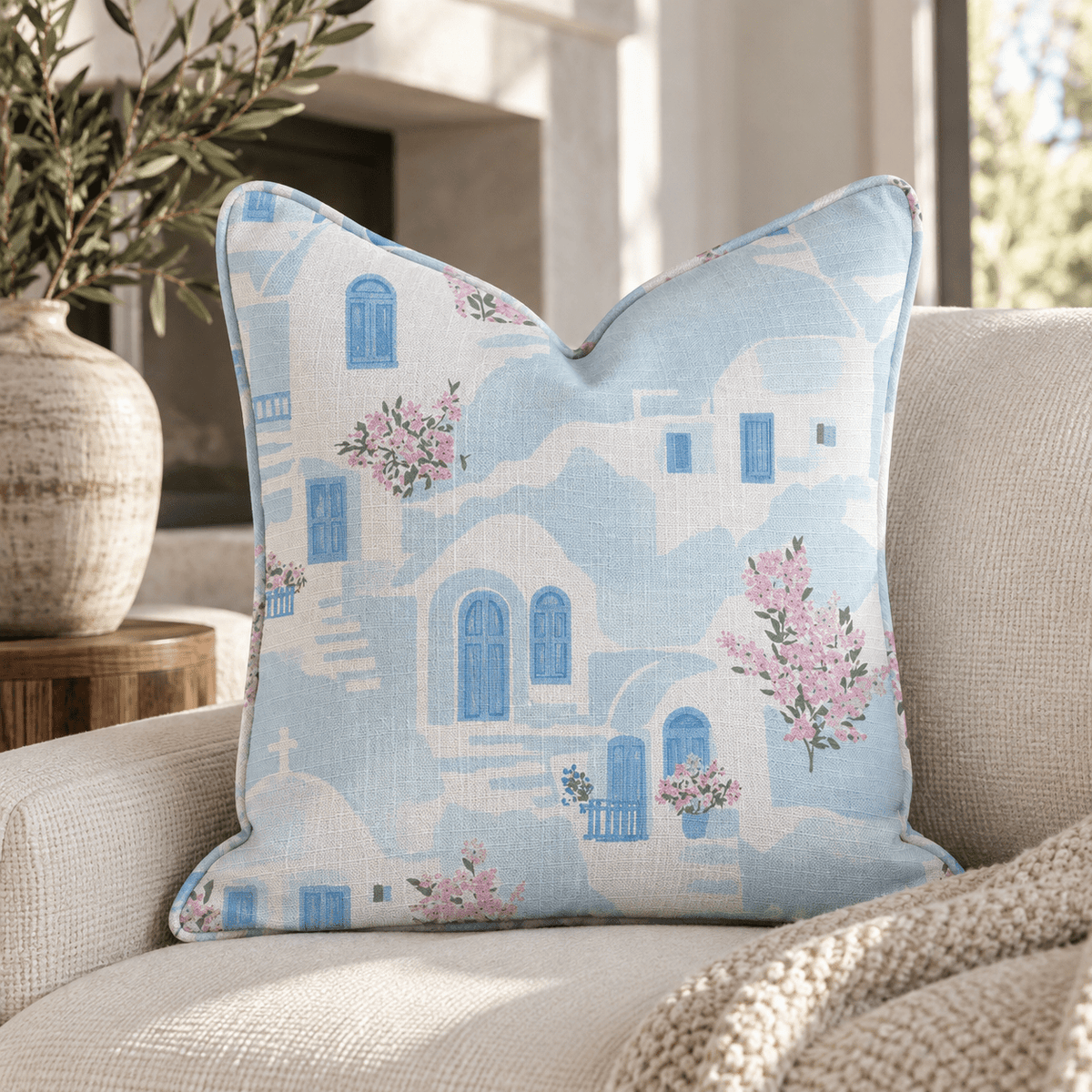 Santorini Sunset Throw Pillow - Lemon Park