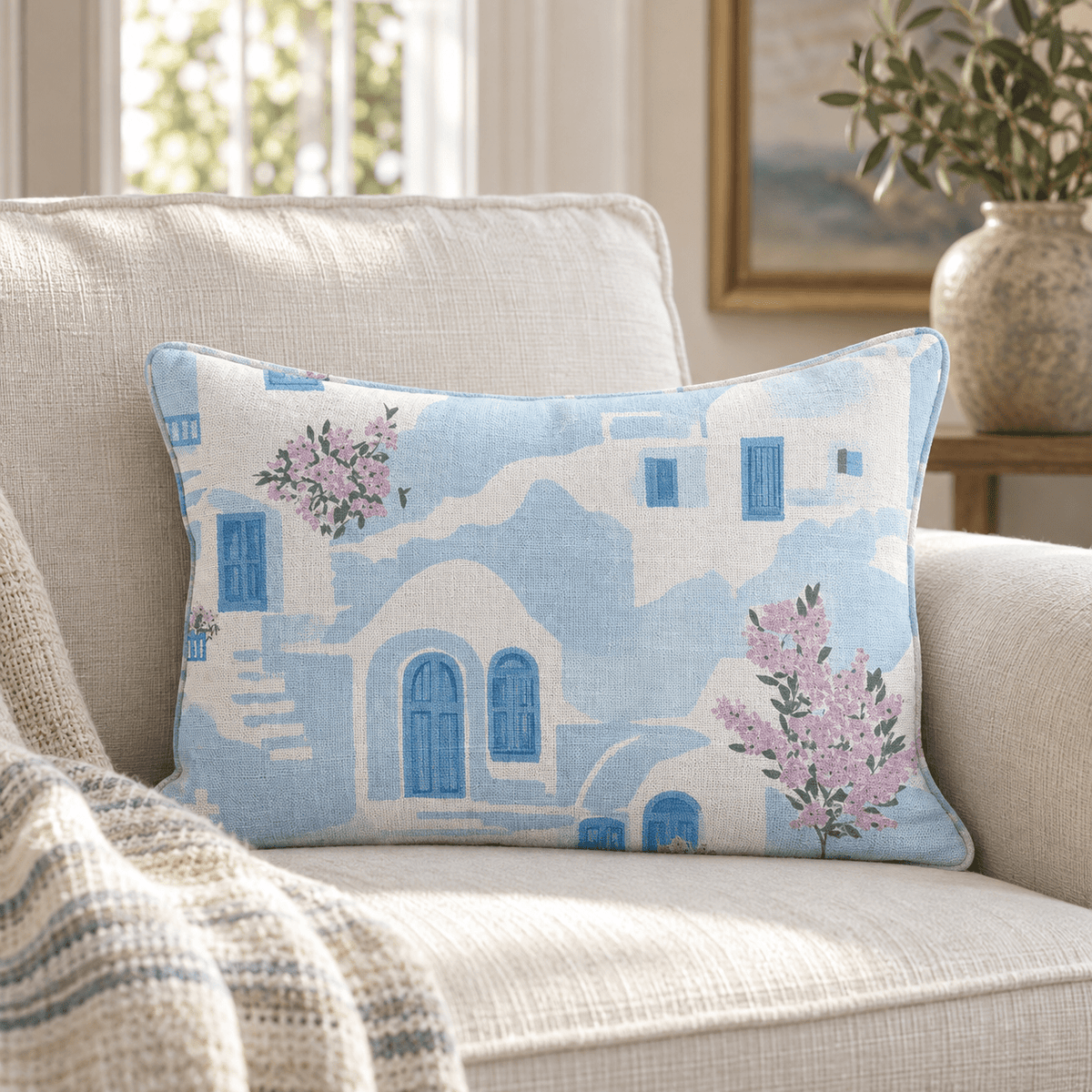 Santorini Sunset Throw Pillow - Lemon Park