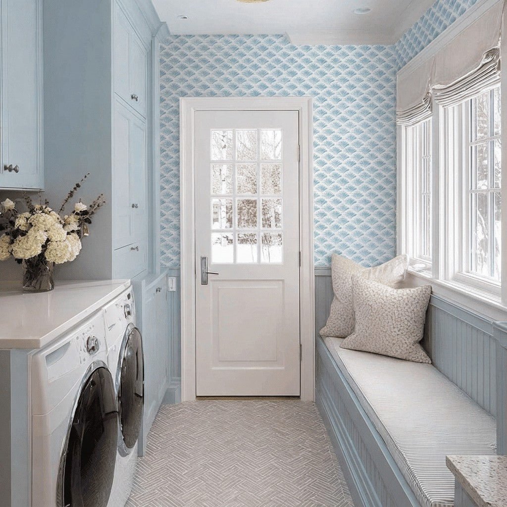Scalloped Sky Faux Grasscloth Wallpaper - Lemon Park