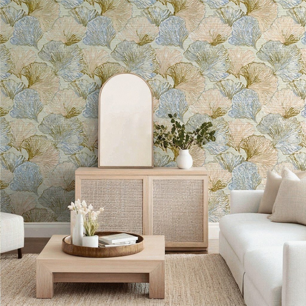Sea Fan Faux Grasscloth Wallpaper - Lemon Park
