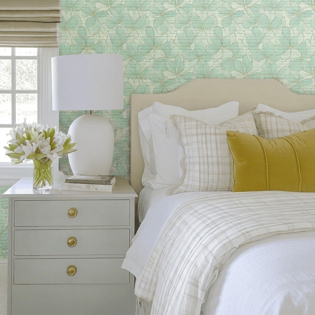 Seafoam Whispy Faux Grasscloth Wallpaper - Lemon Park