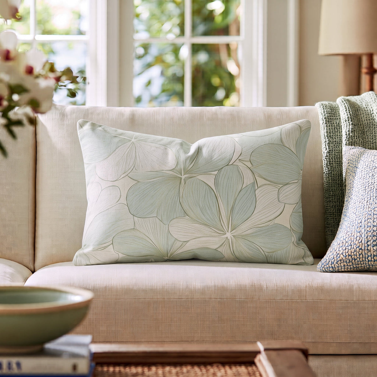 Seafoam Whispy Throw Pillow - Lemon Park