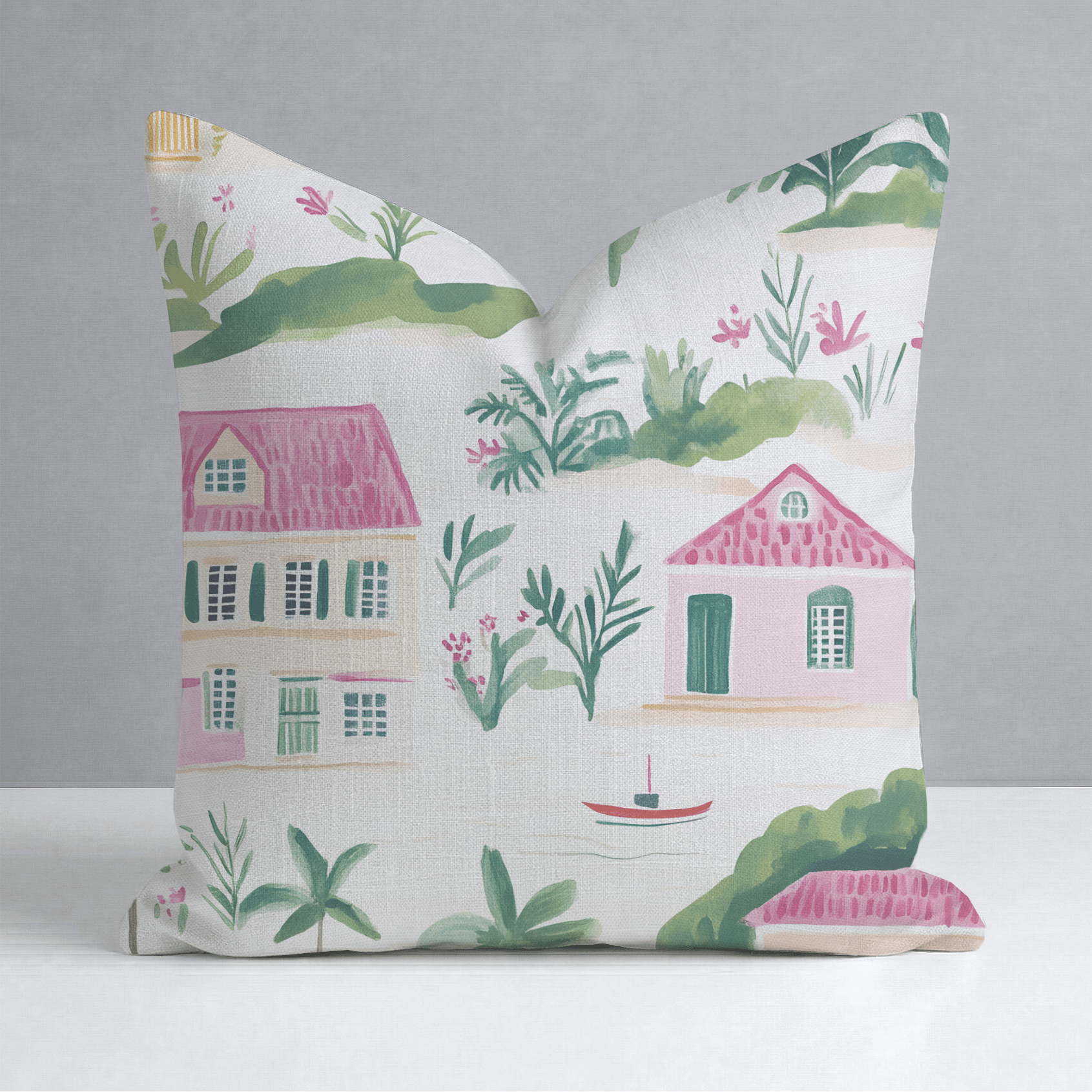 Seaside Village Throw Pillow - Lemon Park