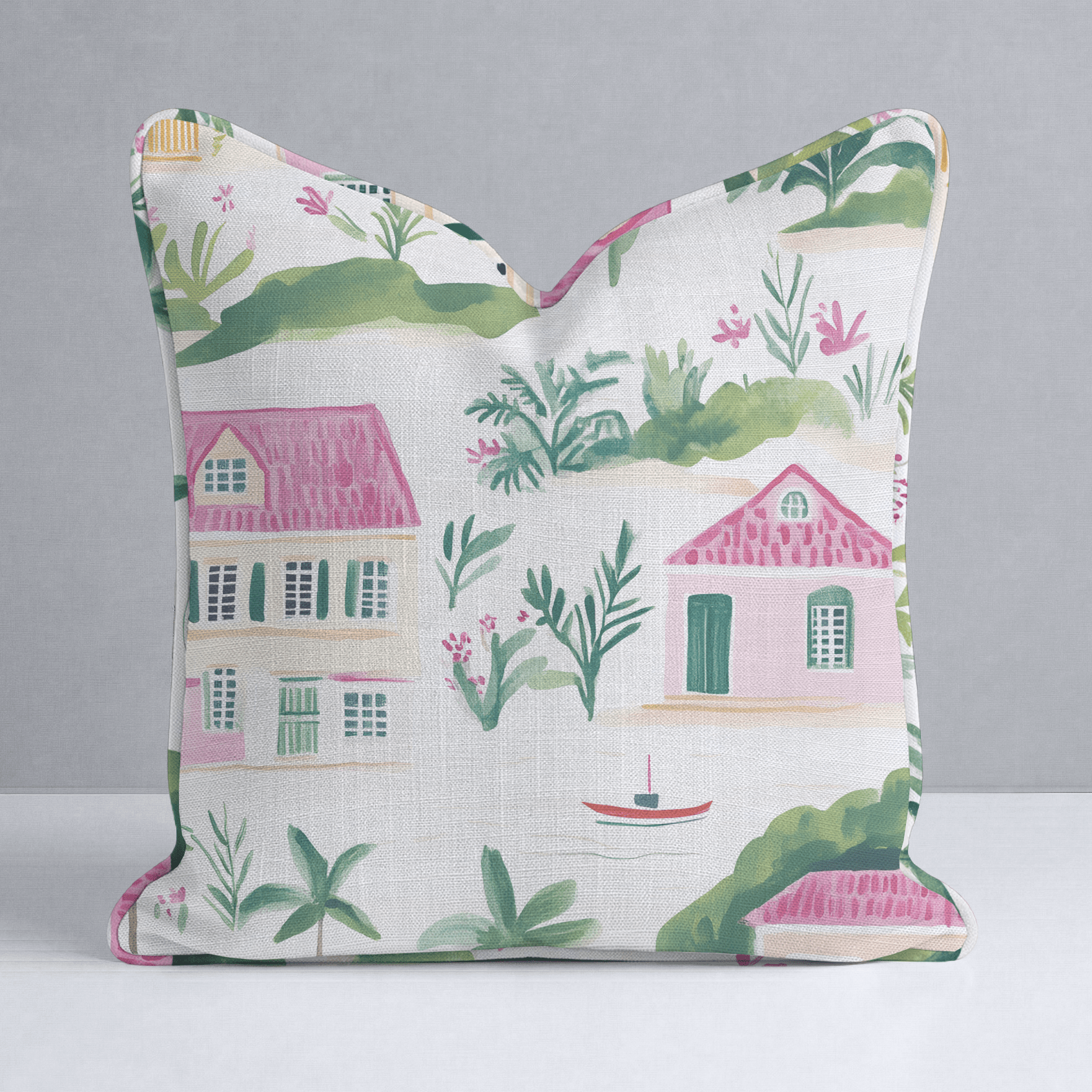 Seaside Village Throw Pillow - Lemon Park