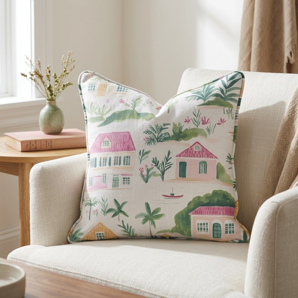 Seaside Village Throw Pillow - Lemon Park