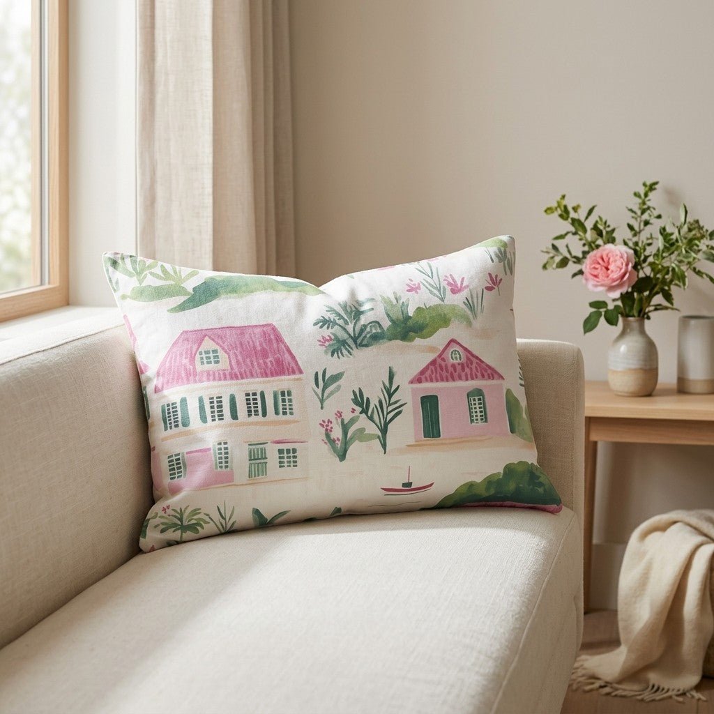 Seaside Village Throw Pillow - Lemon Park