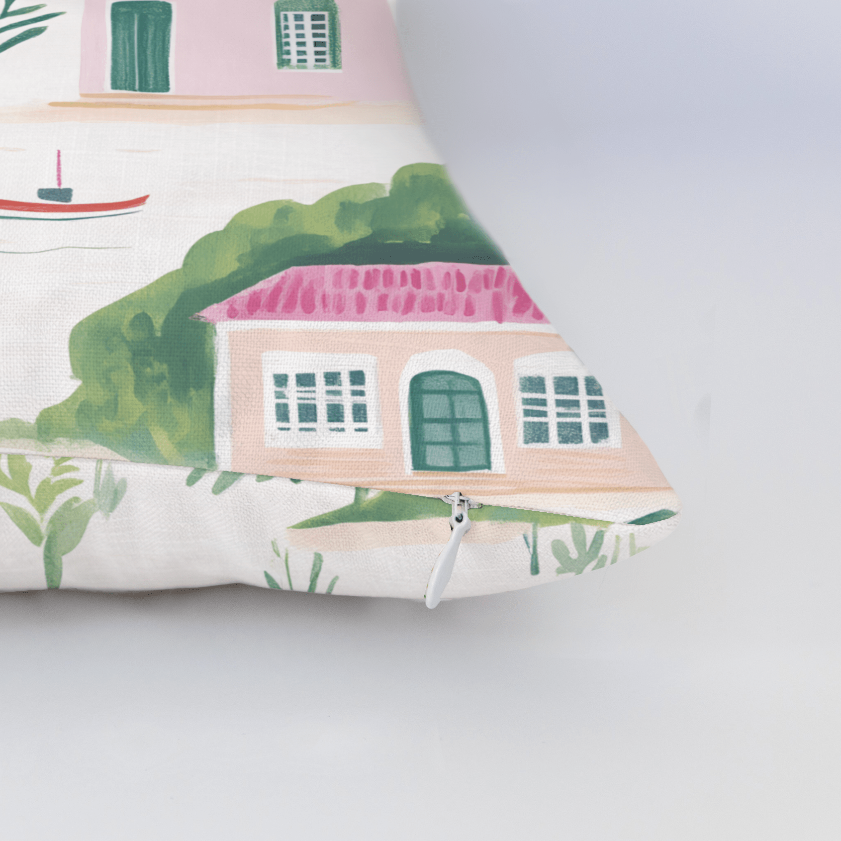 Seaside Village Throw Pillow - Lemon Park
