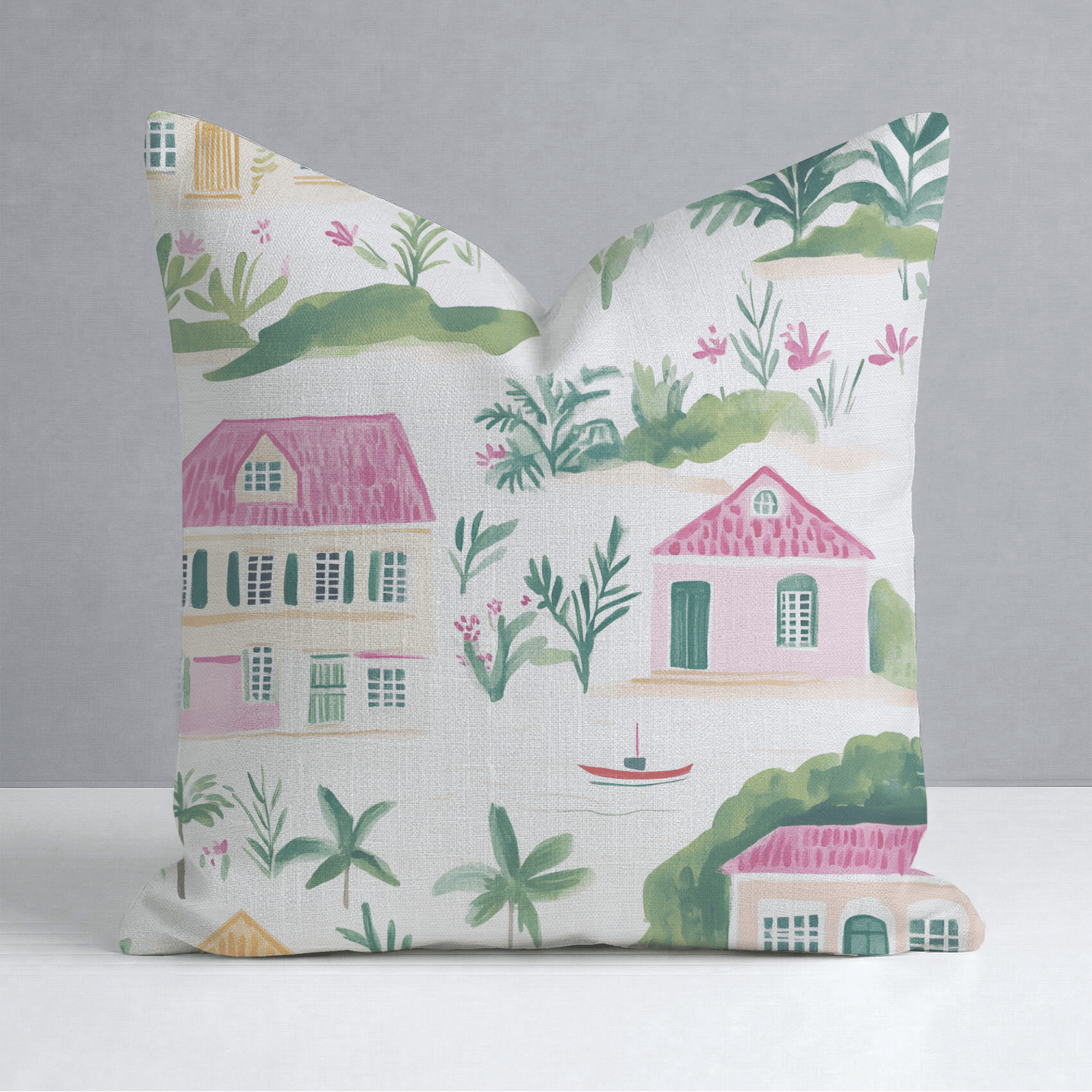 Seaside Village Throw Pillow - Lemon Park