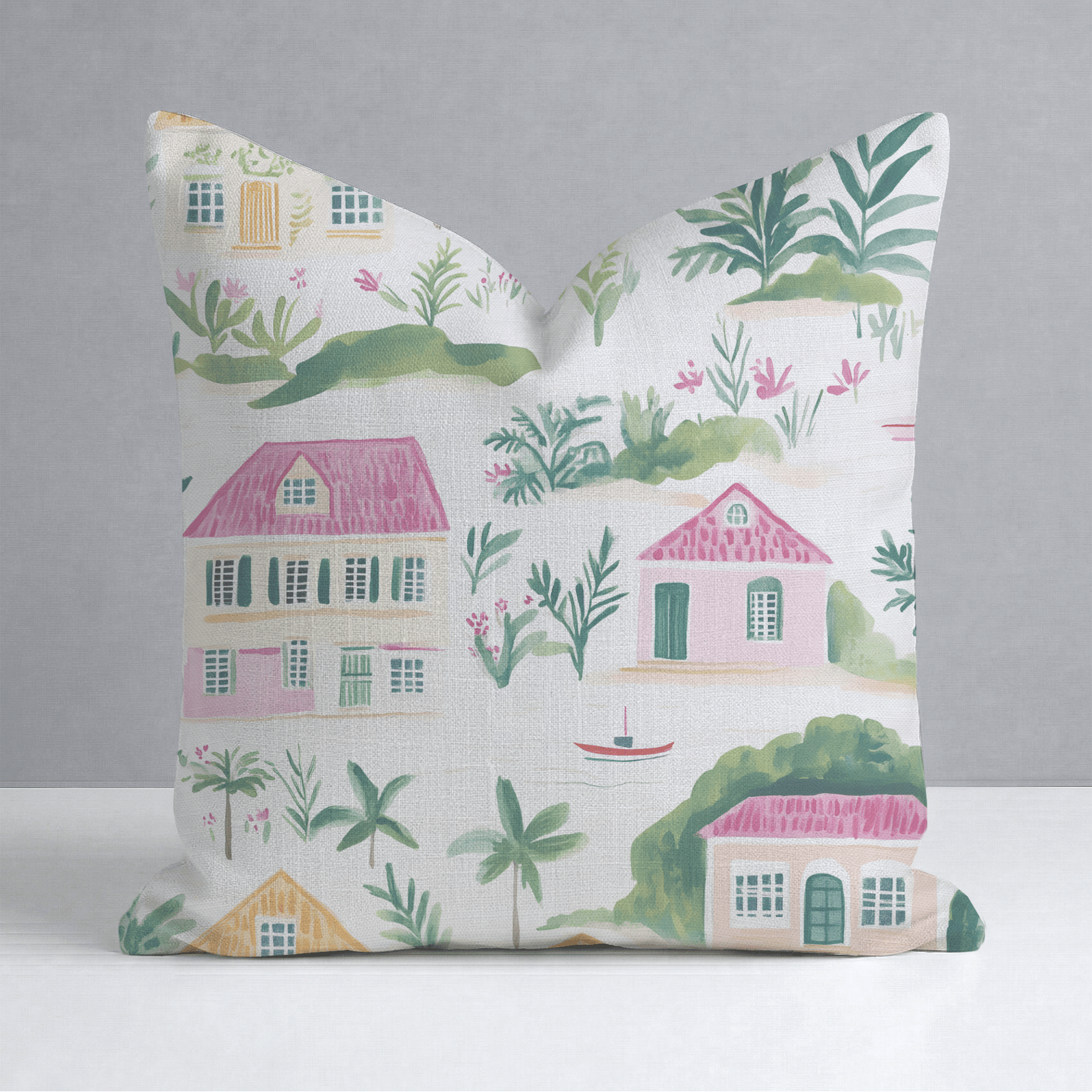 Seaside Village Throw Pillow - Lemon Park