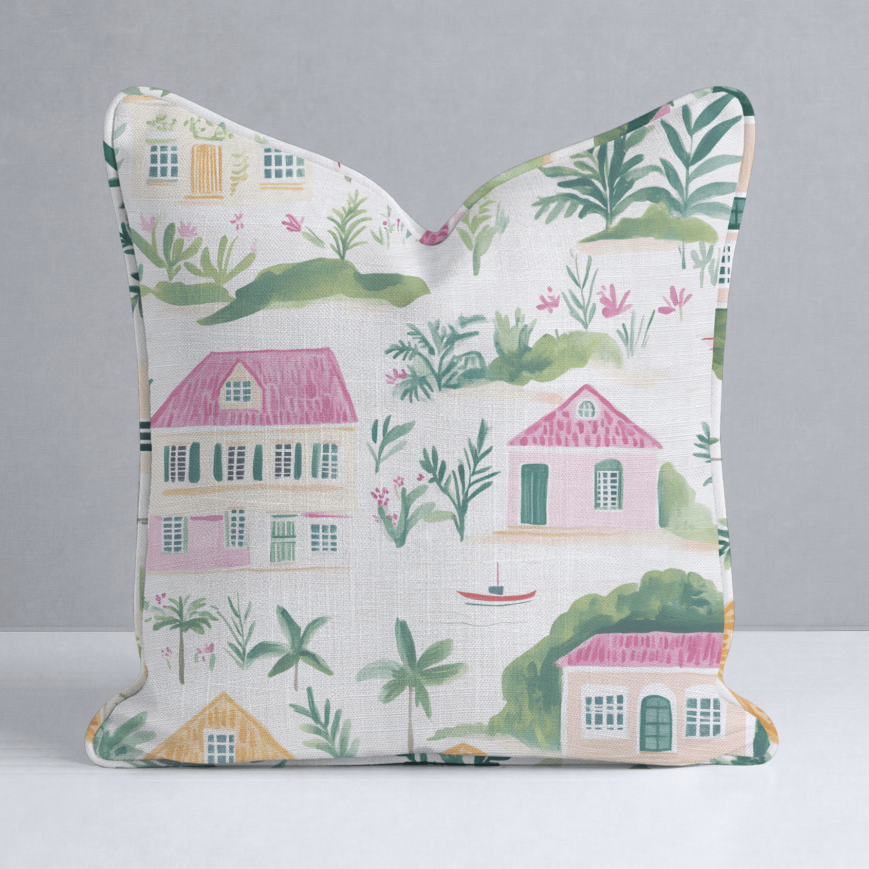 Seaside Village Throw Pillow - Lemon Park
