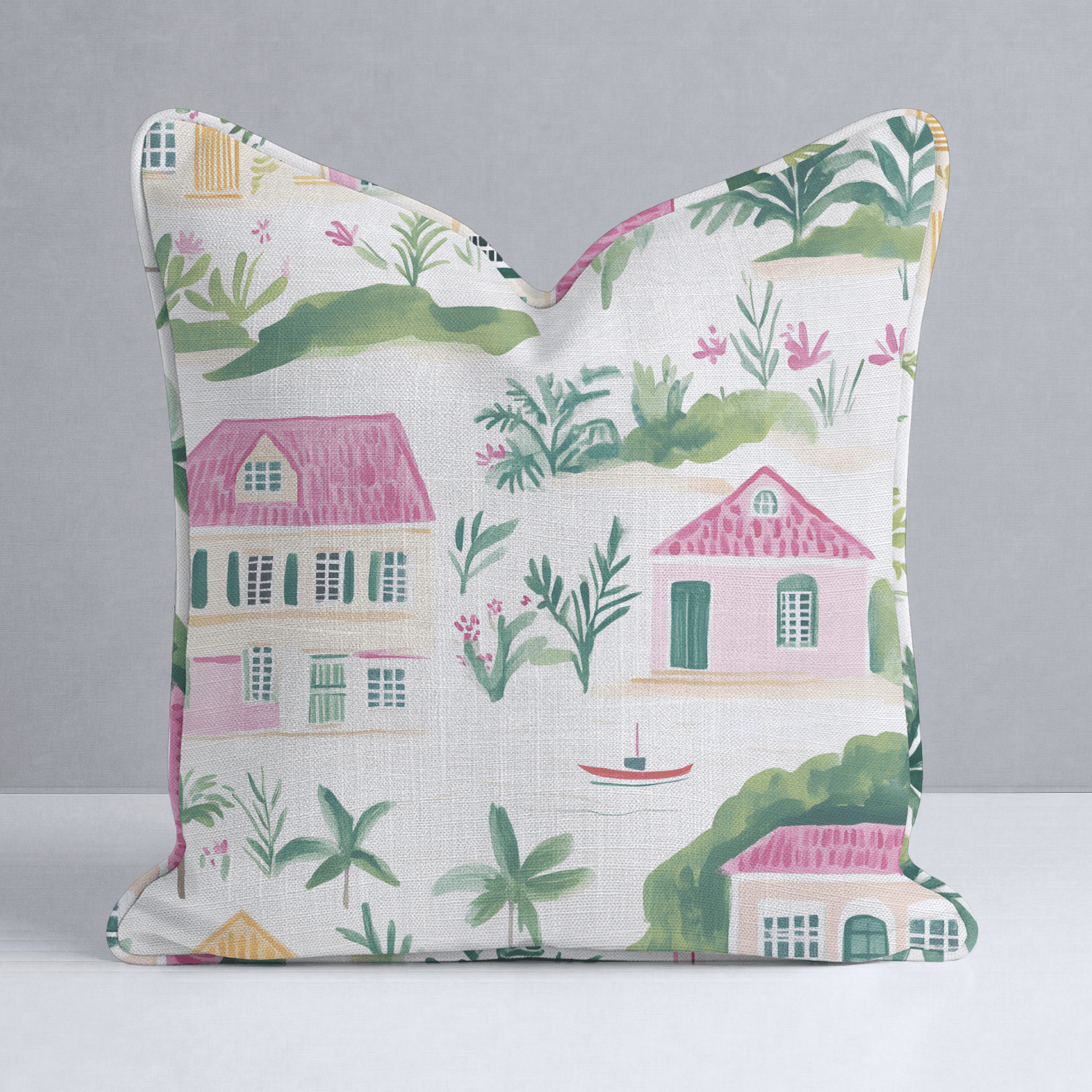 Seaside Village Throw Pillow - Lemon Park