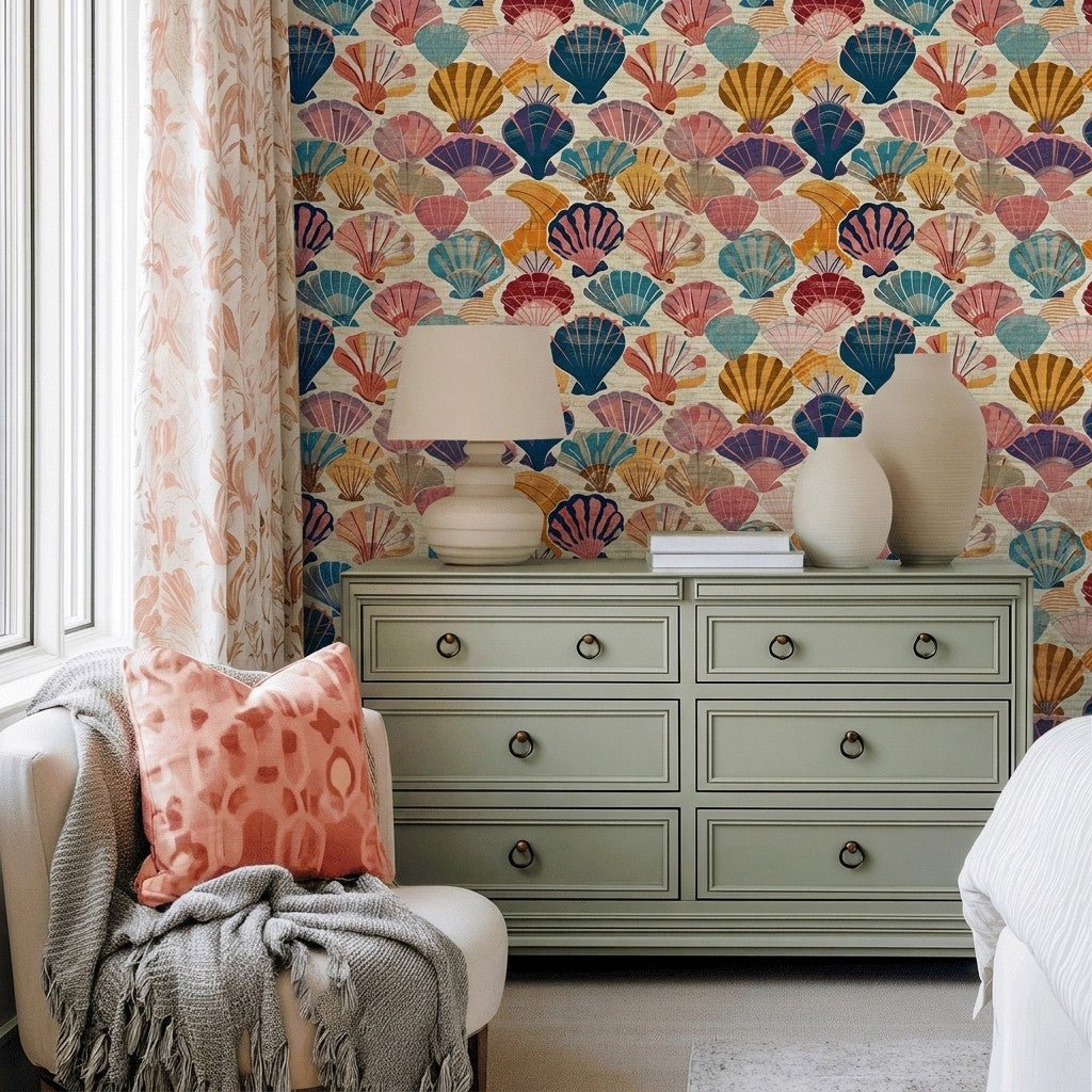 Seraphina's Seashell Sonata Faux Grasscloth Wallpaper - Lemon Park