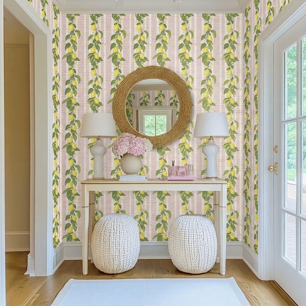 Sicily Stripes Faux Grasscloth Wallpaper - Lemon Park
