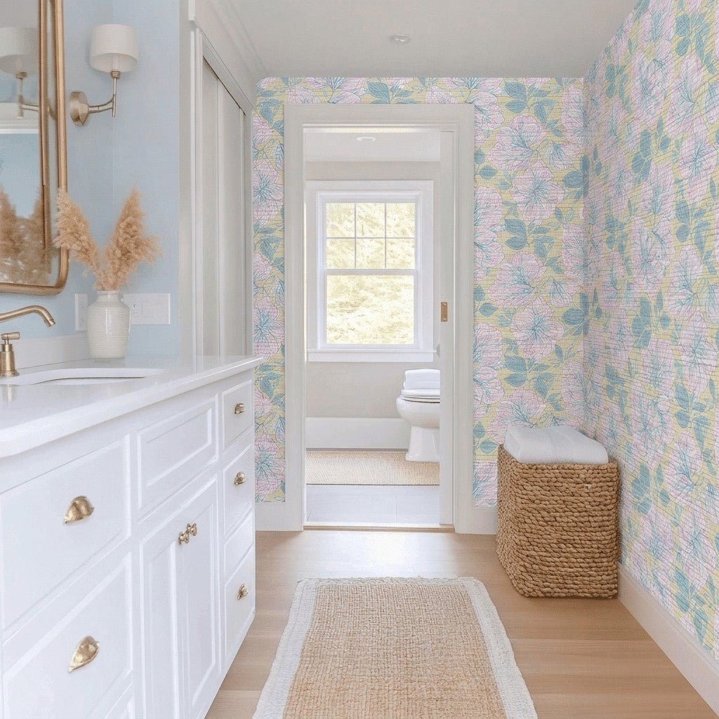 Skipping Through Flowers Faux Grasscloth Wallpaper - Lemon Park