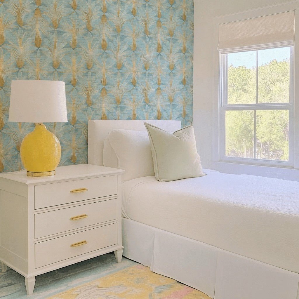 Skylight Gold Faux Grasscloth Wallpaper - Lemon Park