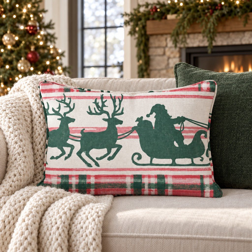 Sleigh Bells Plaid Throw Pillow - Lemon Park