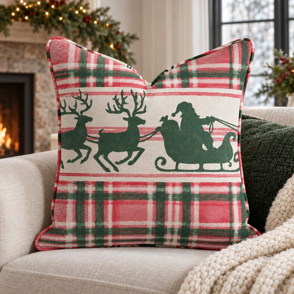 Sleigh Bells Plaid Throw Pillow - Lemon Park