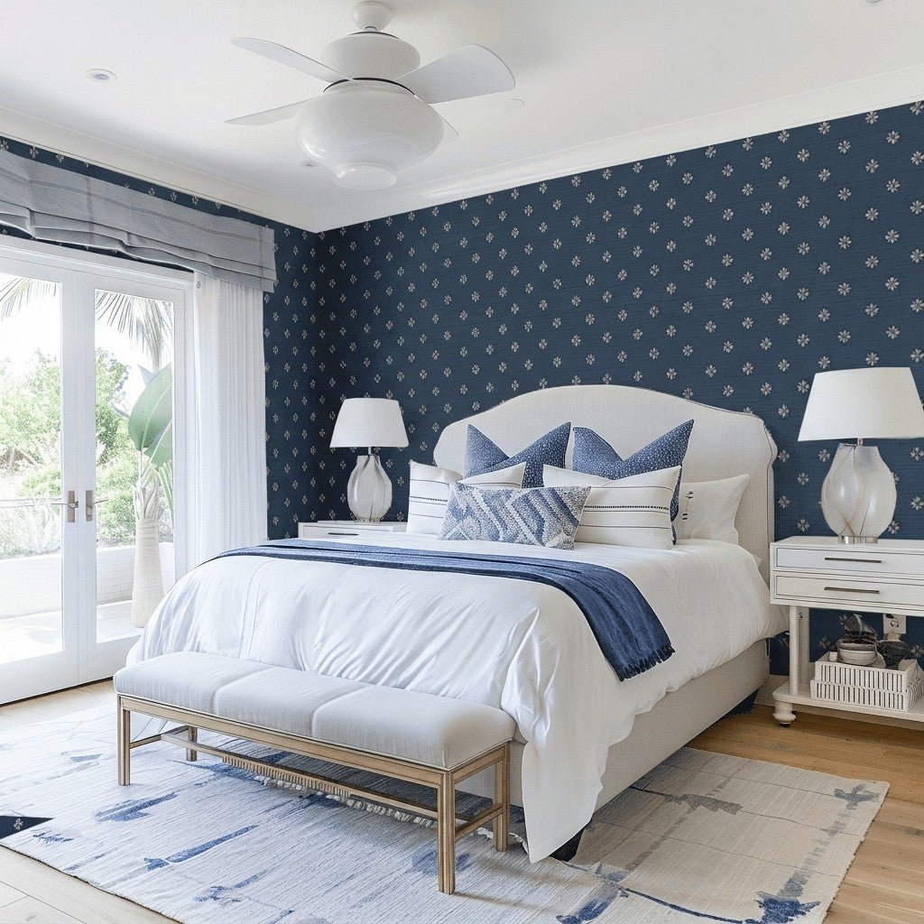 Small Flower Faux Grasscloth Wallpaper - Lemon Park
