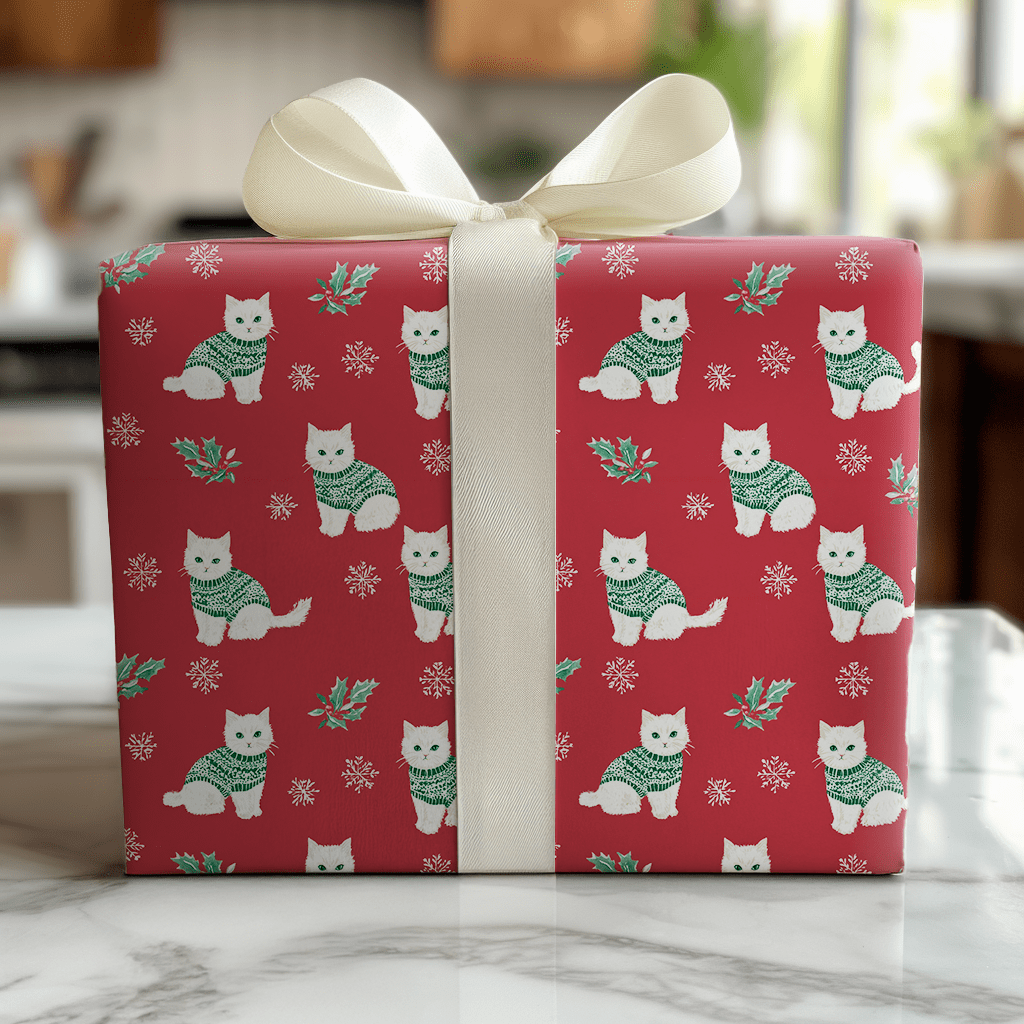Snowy Sweater Kitty - Wrapping Paper - Lemon Park