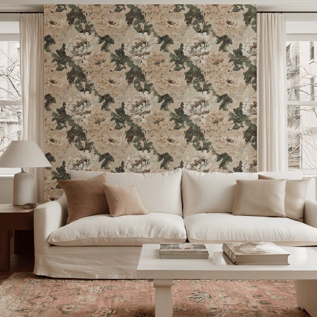 Soft Peony Faux Grasscloth Wallpaper - Lemon Park