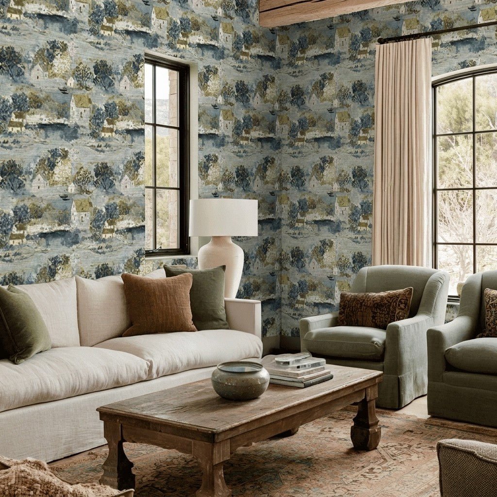 Storybook Green Faux Grasscloth Wallpaper - Lemon Park