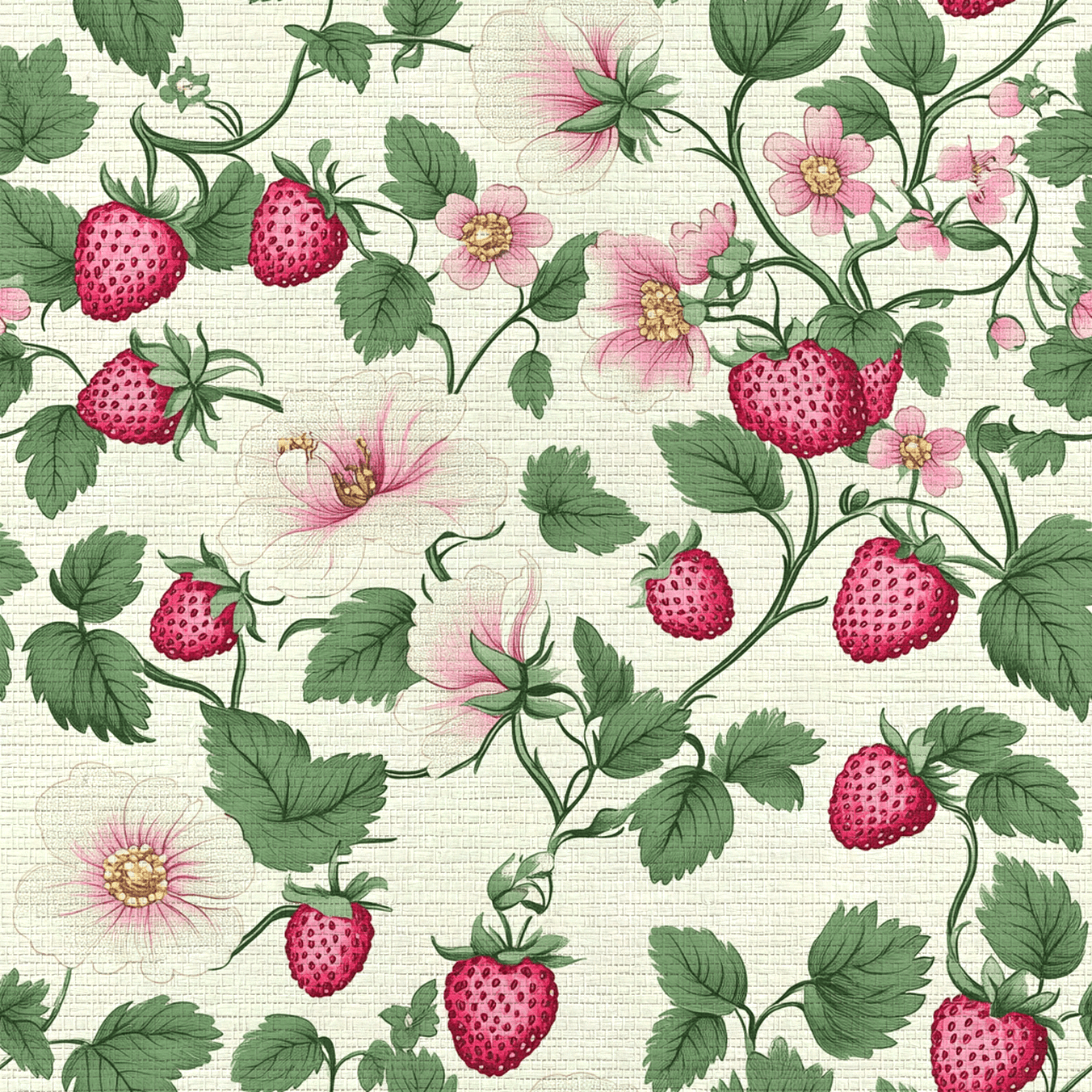 Strawberry Shortcake Faux Grasscloth Wallpaper - Lemon Park