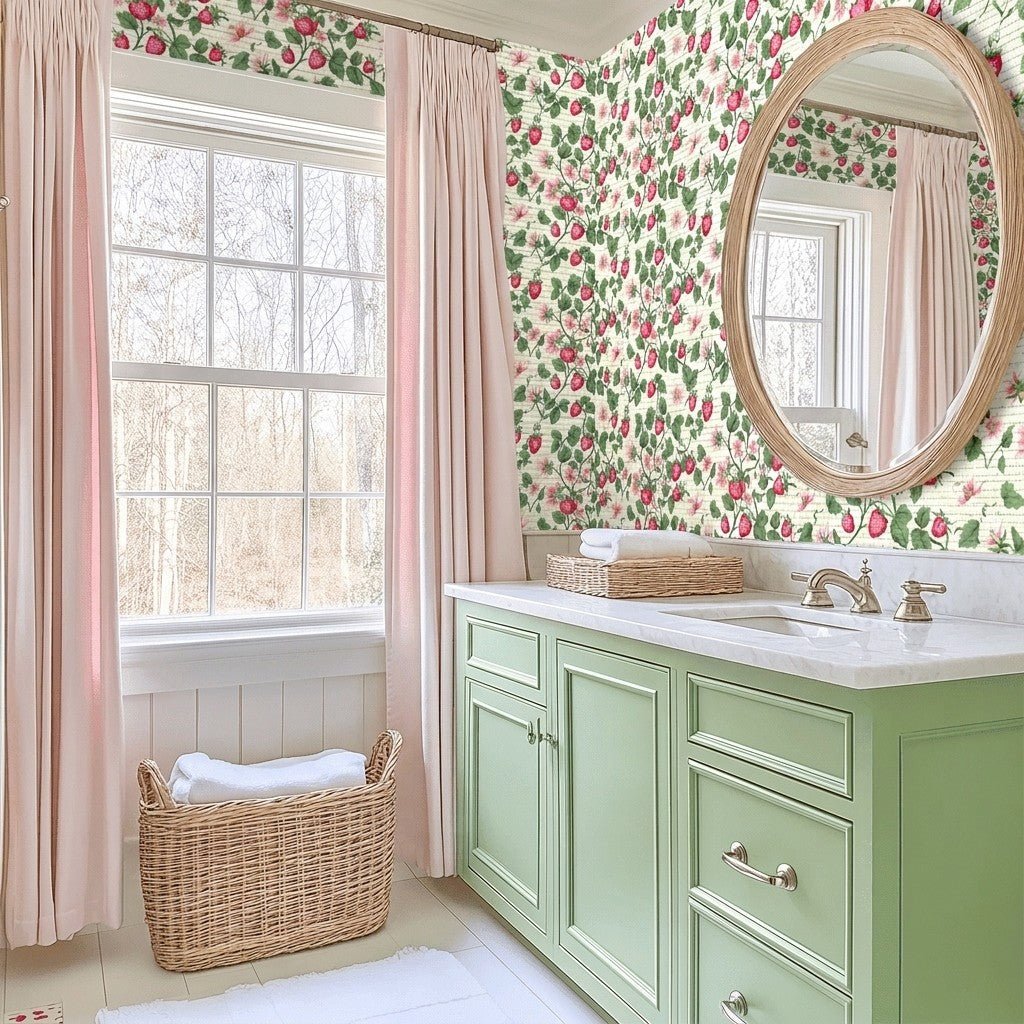 Strawberry Shortcake Faux Grasscloth Wallpaper - Lemon Park