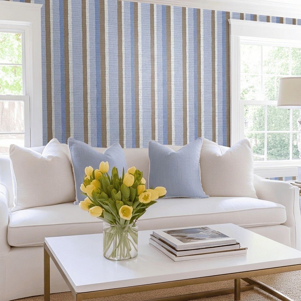 Sugar Stripe Faux Grasscloth Wallpaper - Lemon Park