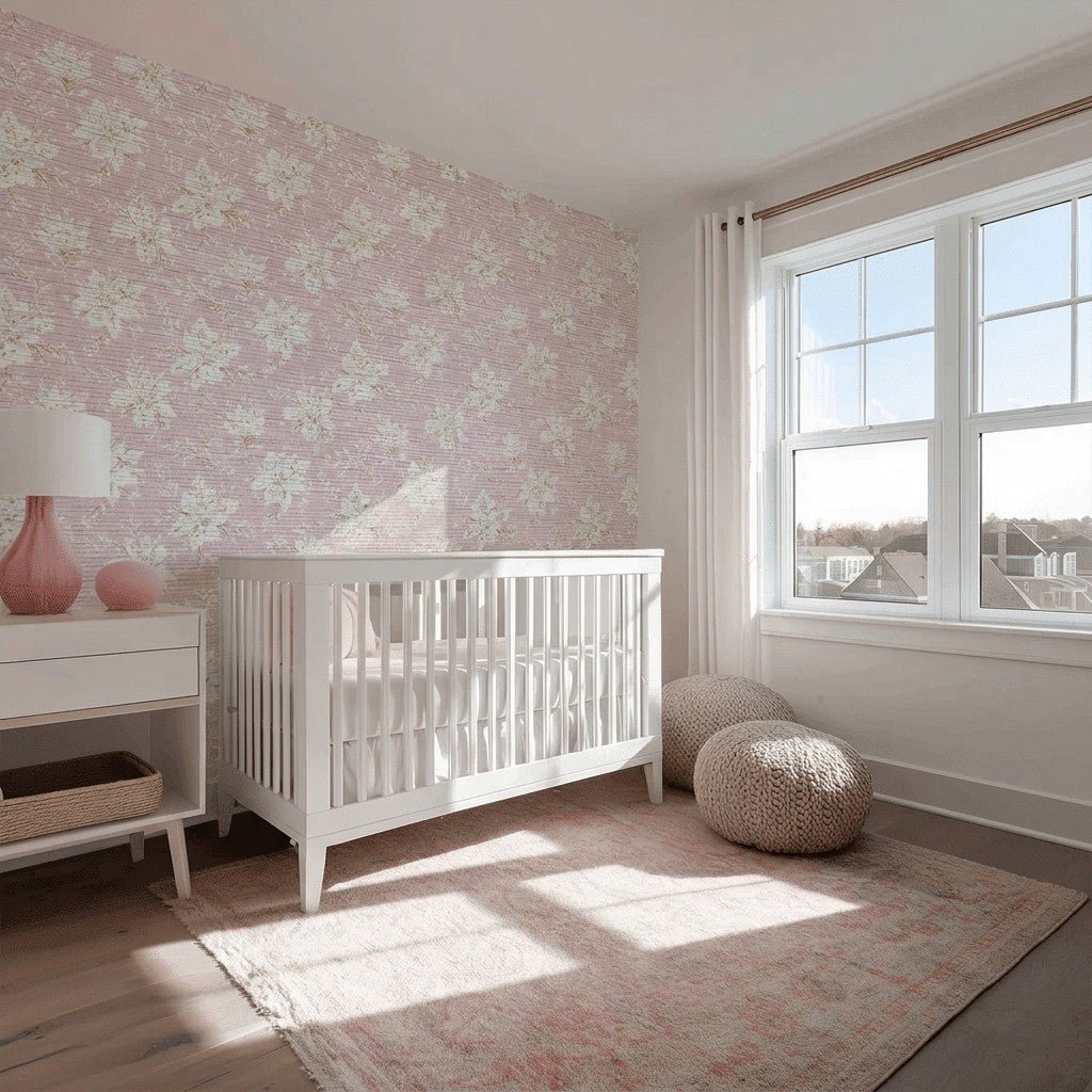 Sugarplum Petals Faux Grasscloth Wallpaper - Lemon Park