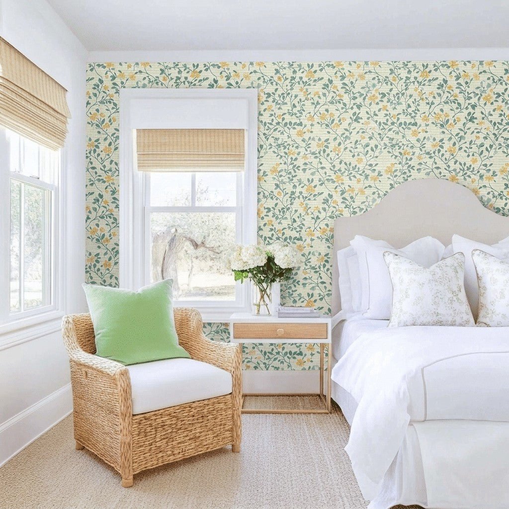 Summer House Faux Grasscloth Wallpaper - Lemon Park