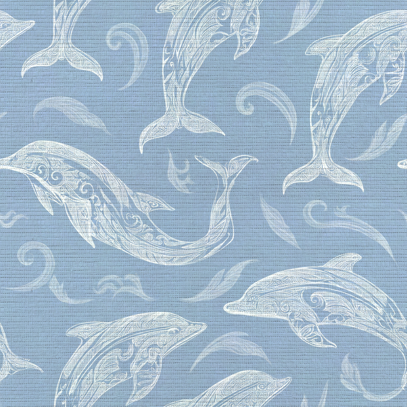 Swim With Dolphins Faux Grasscloth Wallpaper