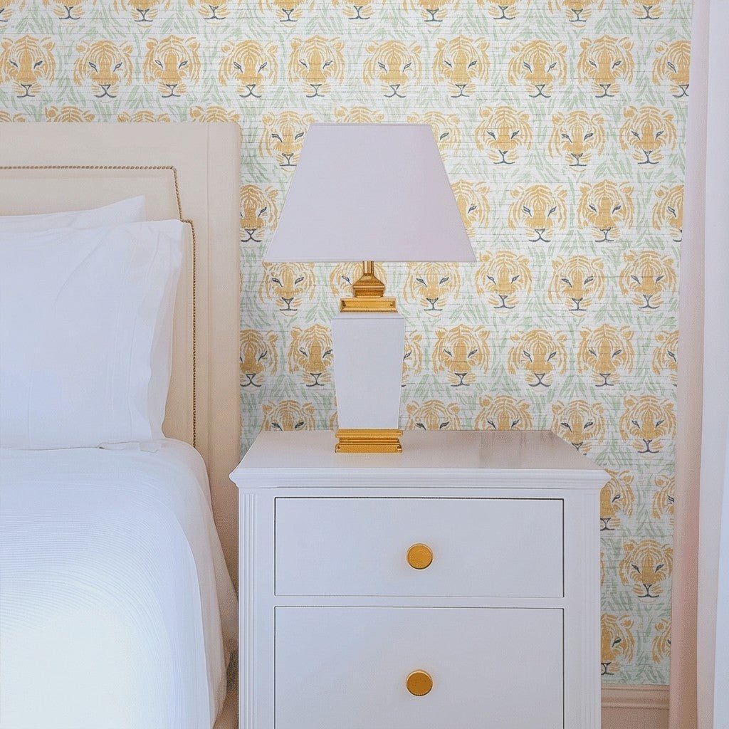 Tara Tigers Faux Grasscloth Wallpaper - Lemon Park