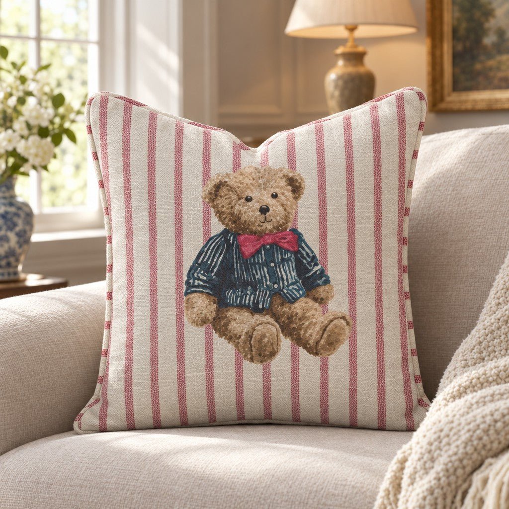 Teddys First Christmas Throw Pillow - Lemon Park