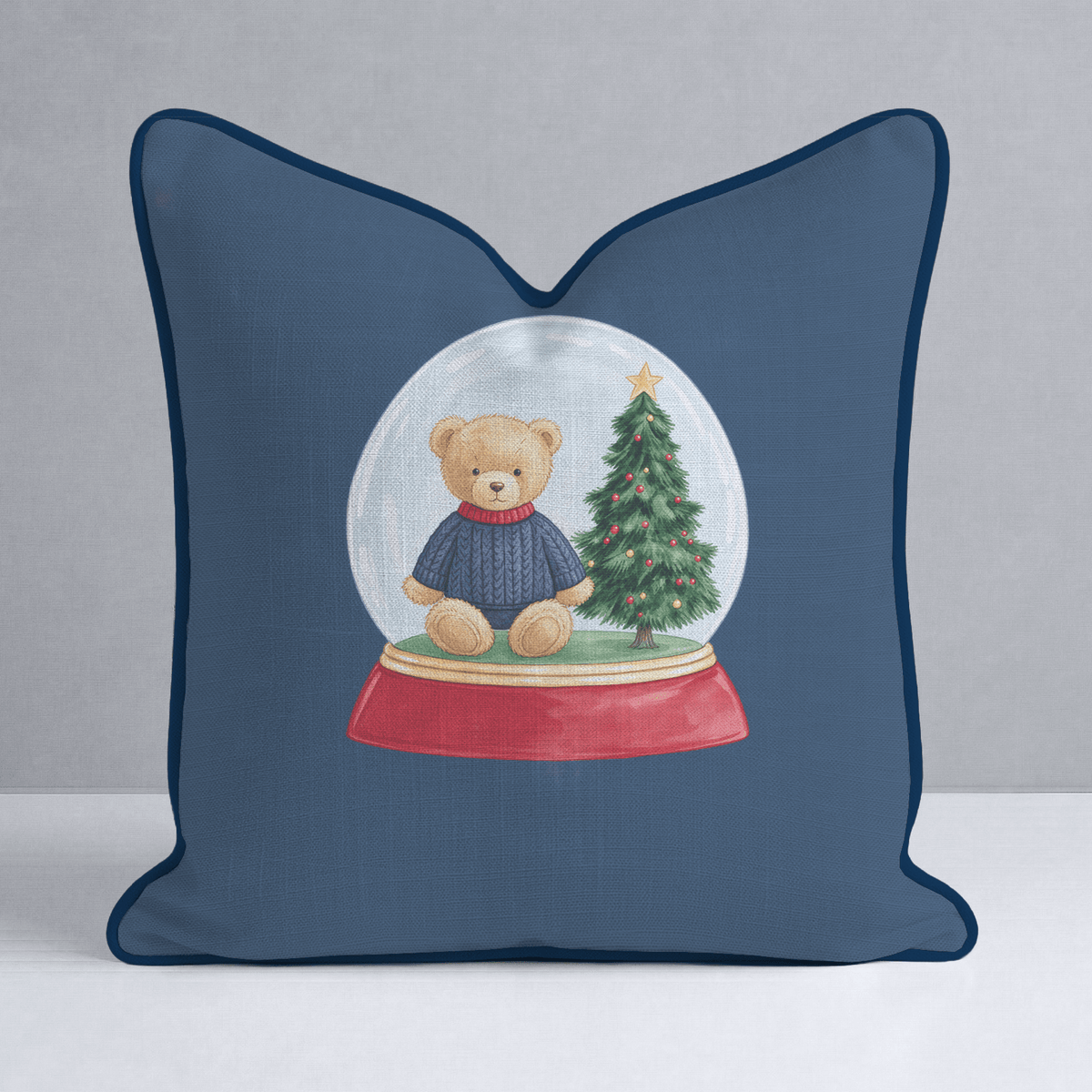 Teddys Snowglobe Navy Blue Throw Pillow - Lemon Park